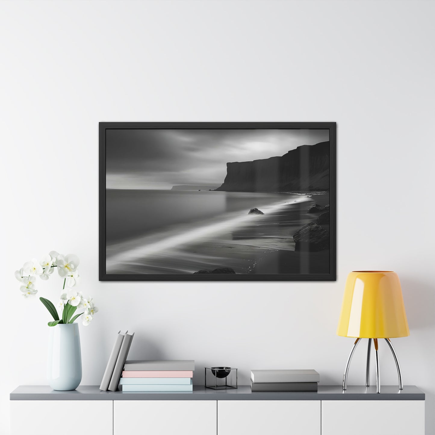 Black and Whtie Beach Framed Poster | Black and White Beach Landscape Photography