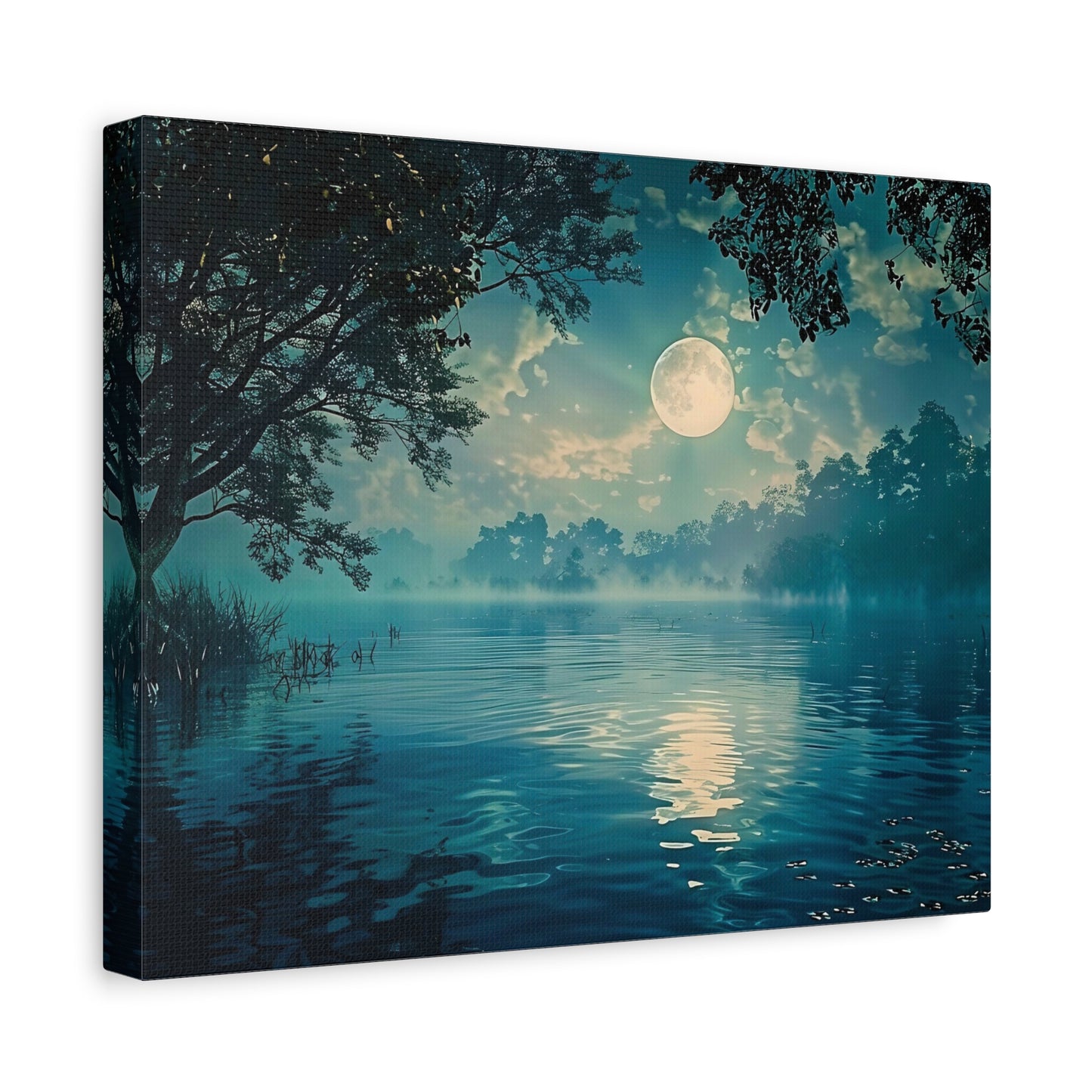 River Landscape Canvas Artwork, Night River Landscape Painting