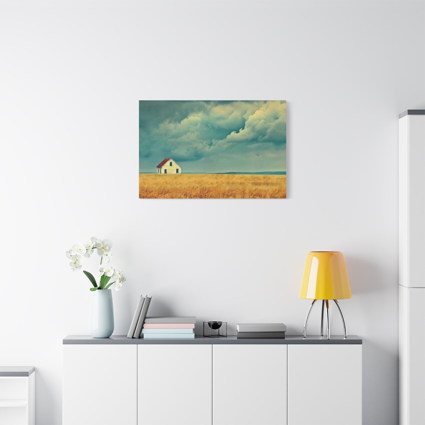 Abstract Home Canvas Painting | Lonely Home in Field Abstract Artwork