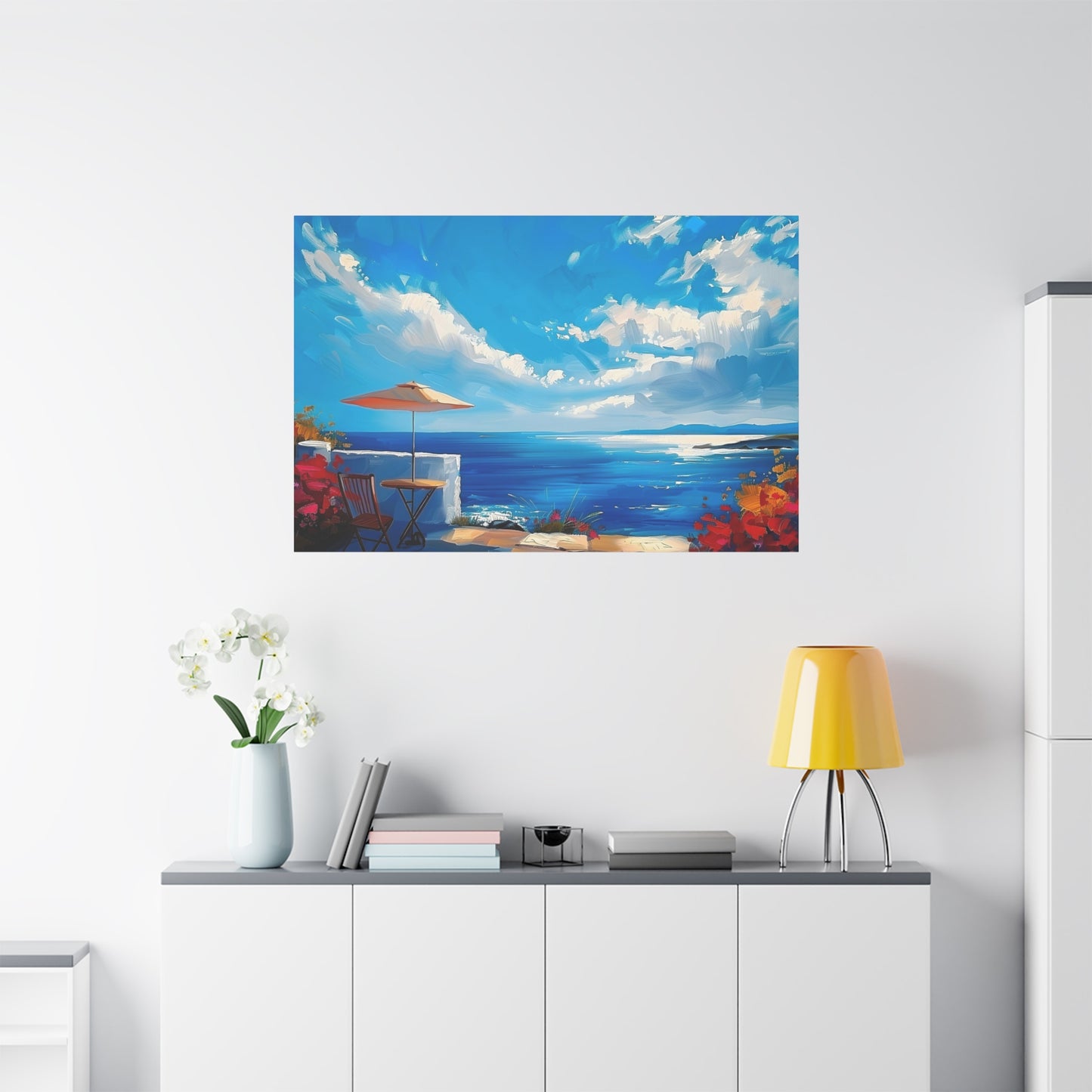 Beach Landscape Matte Canvas Painting, Beachside Villa Landscape Artwork