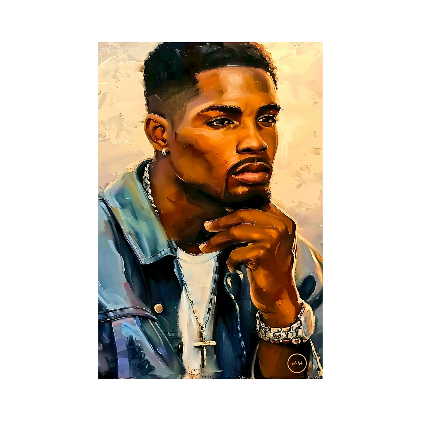 Casual Black Man Portrait Painting | African American Portait Artwork