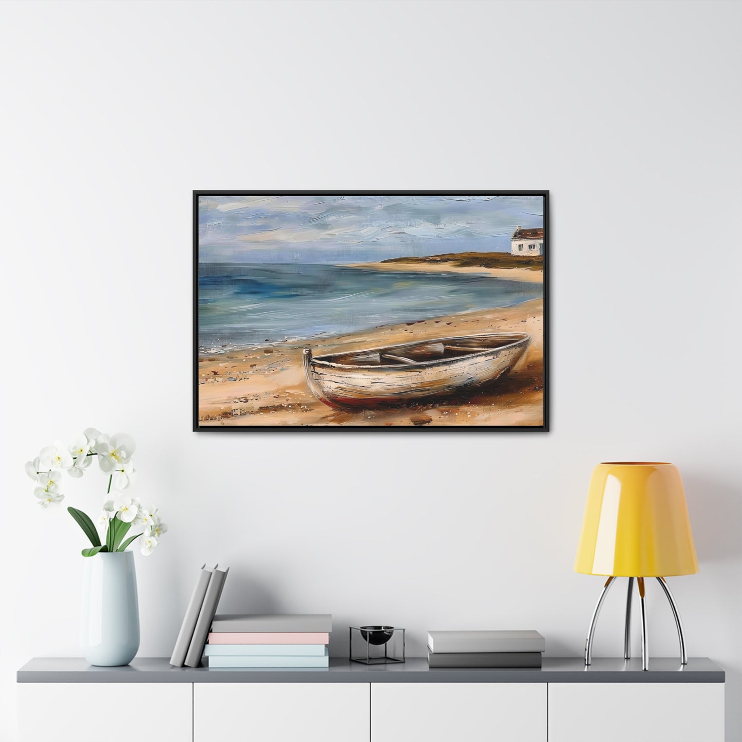 Landscape Boat on Shore Gallery Canvas Wrap | Nautical Landscape Artwork