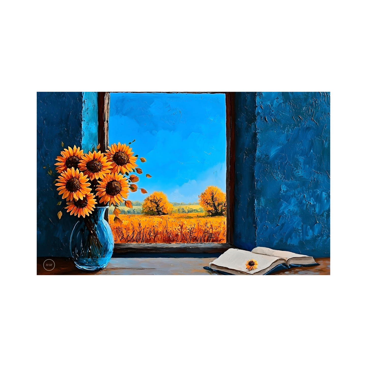 Floral Landscape Painting | Sunflower Artwork | Fall Sunflower Painting