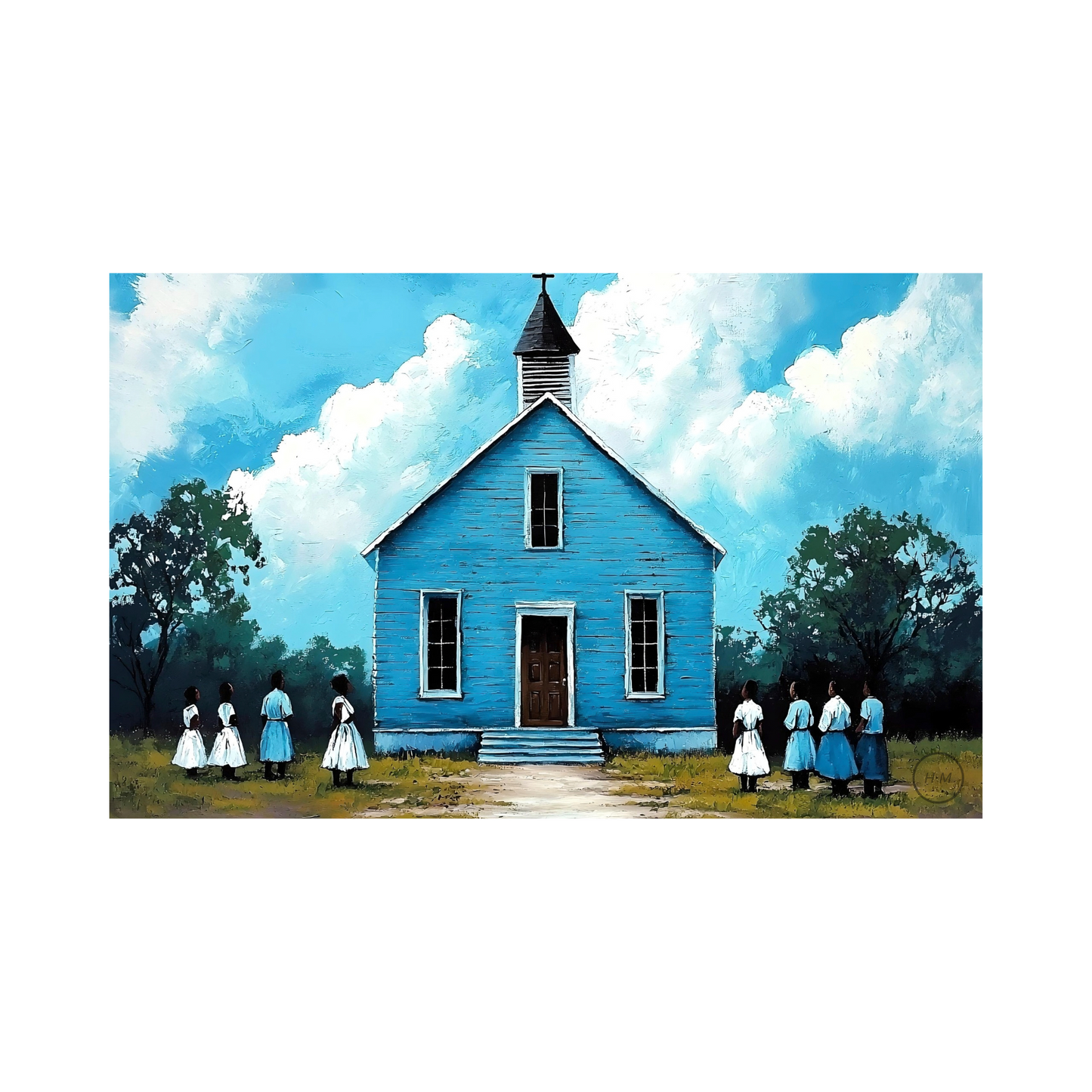 Digital Download | African American Religious Artwork| Black Church Landscape Painting | Sunday Gathering Christian Artwork