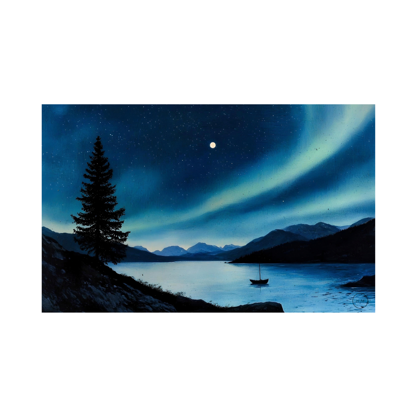 Night Sky Celestial Painting | Northern Lights Artwork