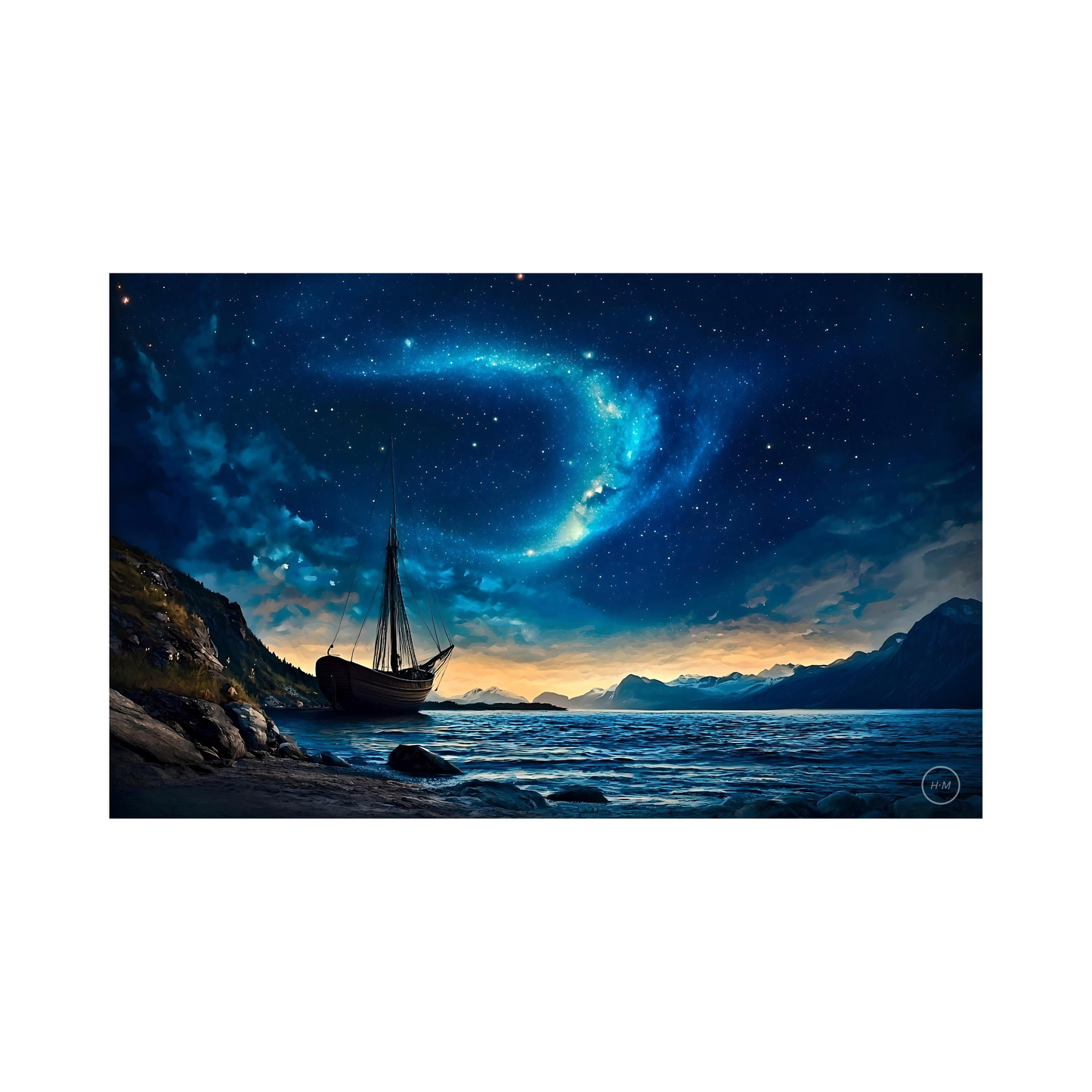 Digital Download | Celestial View Landscape Painting | Northern Lights Painting