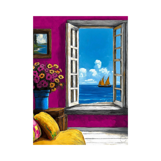 Nautical Painting | Window View Nautical Painting | Contemporary Nautical Living Room Artwork