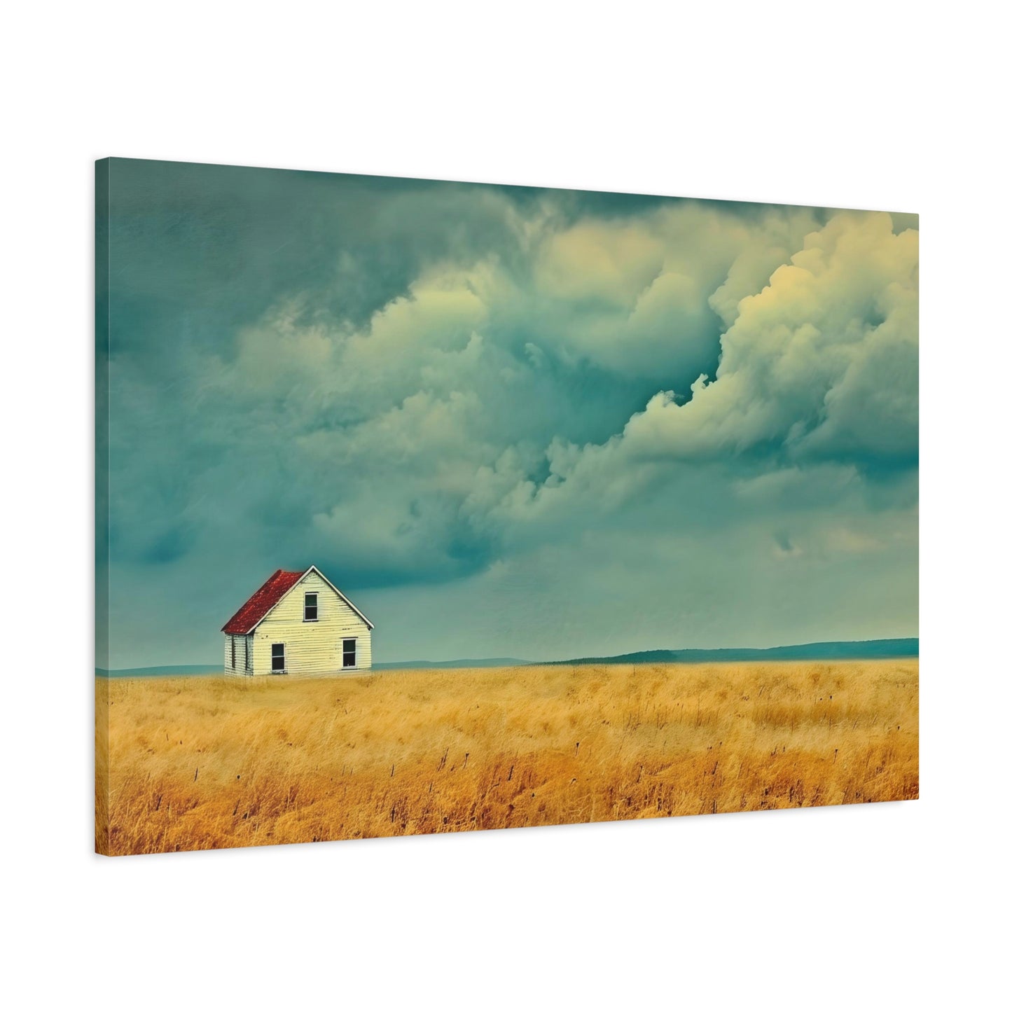 Abstract Home Canvas Painting | Lonely Home in Field Abstract Artwork