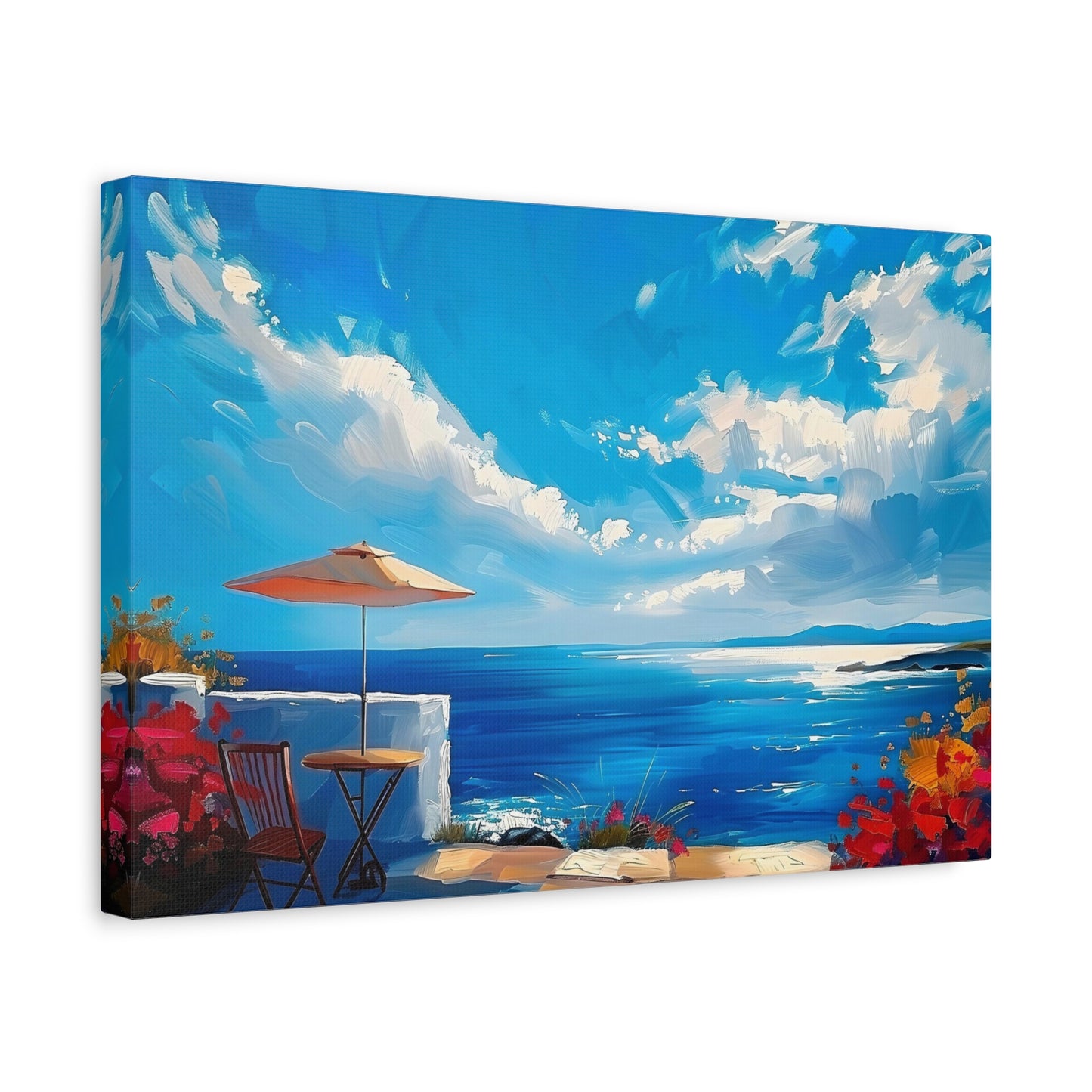 Beach Landscape Matte Canvas Painting, Beachside Villa Landscape Artwork