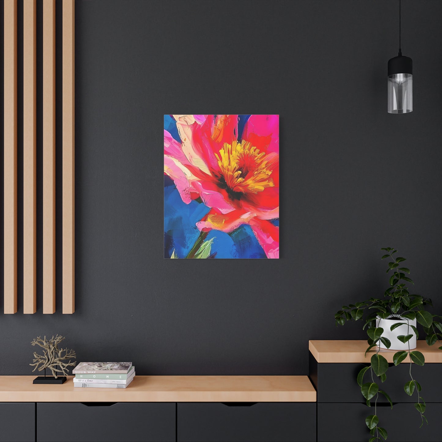 Floral Matte Canvas Painting | Large Pink Flower Painting | Maximalism Floral Artwork