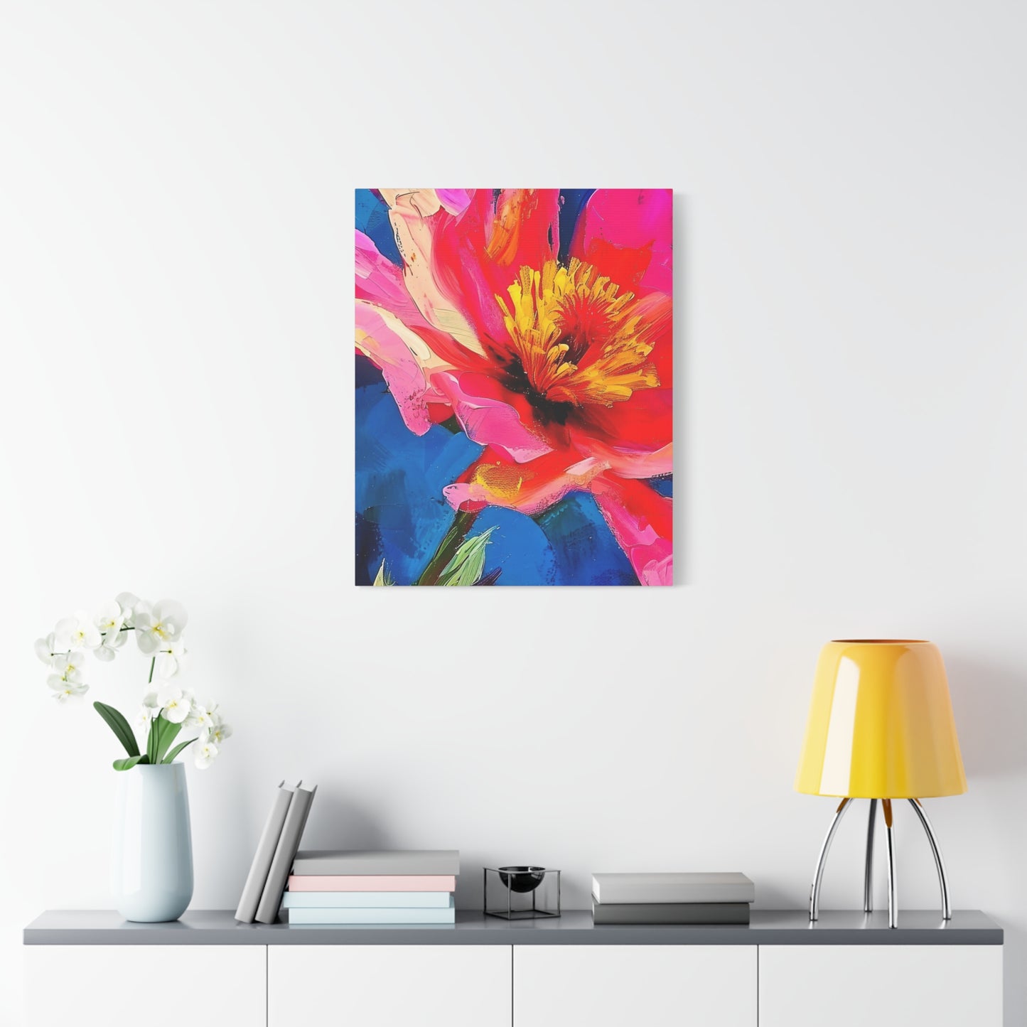 Floral Matte Canvas Painting | Large Pink Flower Painting | Maximalism Floral Artwork