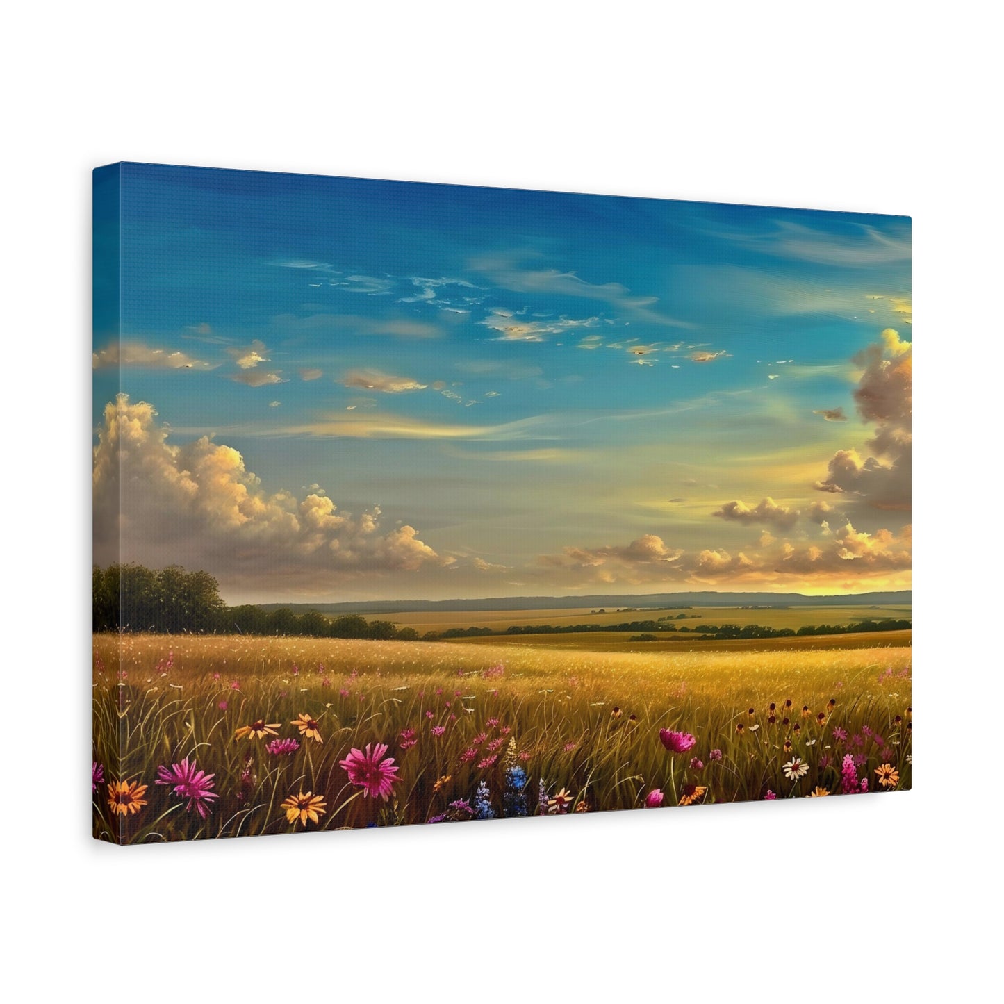 Landscape Floral Canvas Painting, Field of Flowers Landscape Artwork