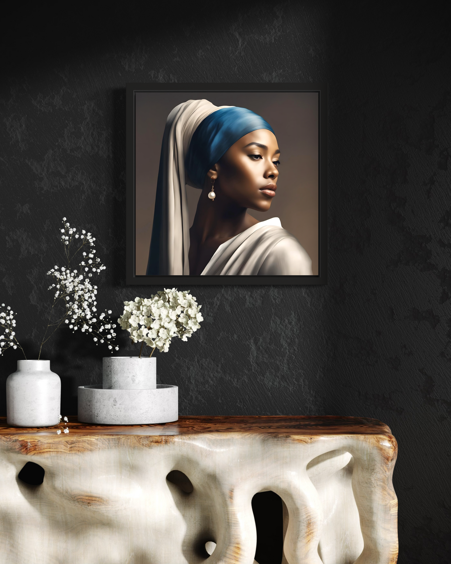 African American Historical Artwork | Black Girl with the Earring Canvas Painting | Large Canvas Artwork