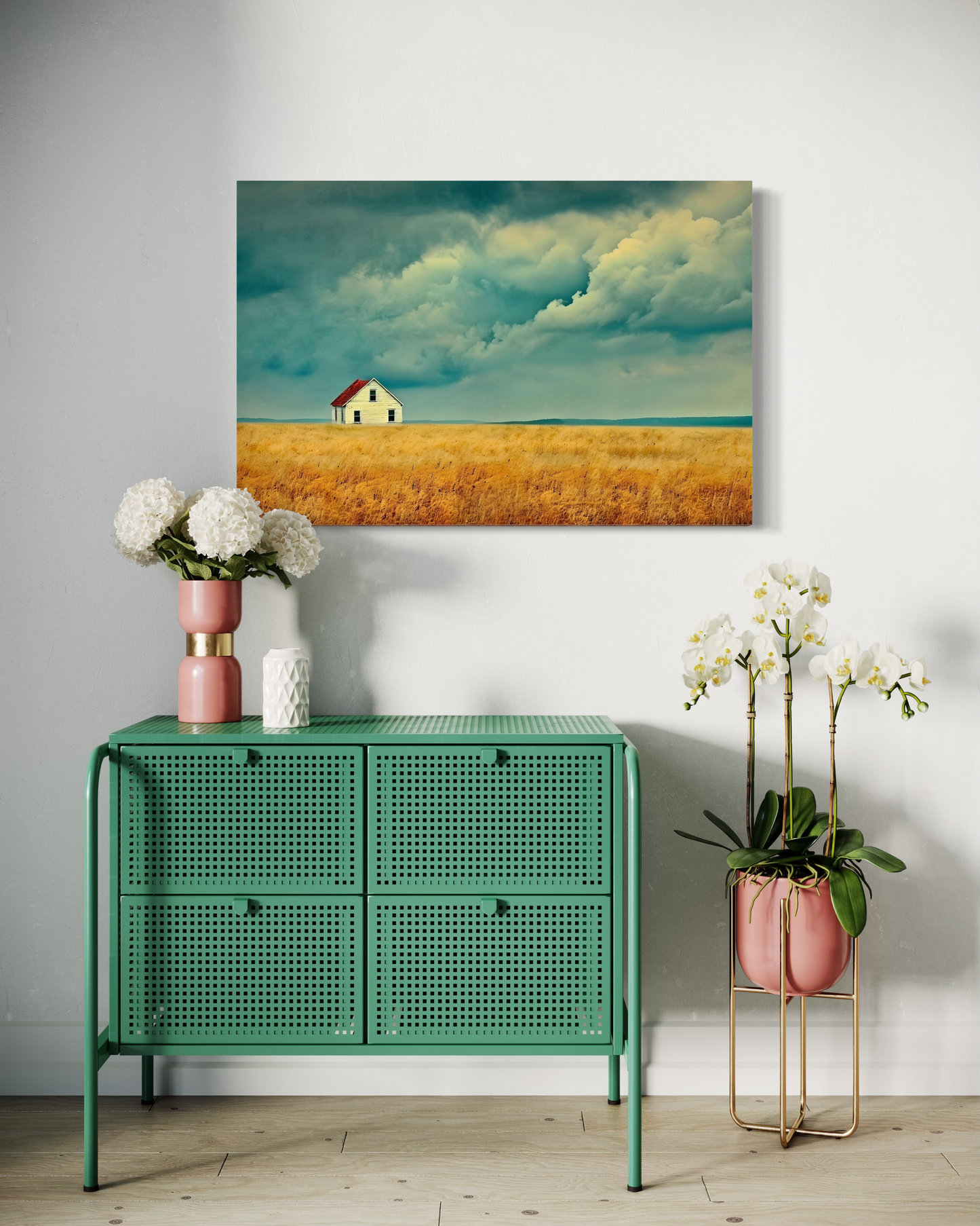 Abstract Home Canvas Painting | Lonely Home in Field Abstract Artwork