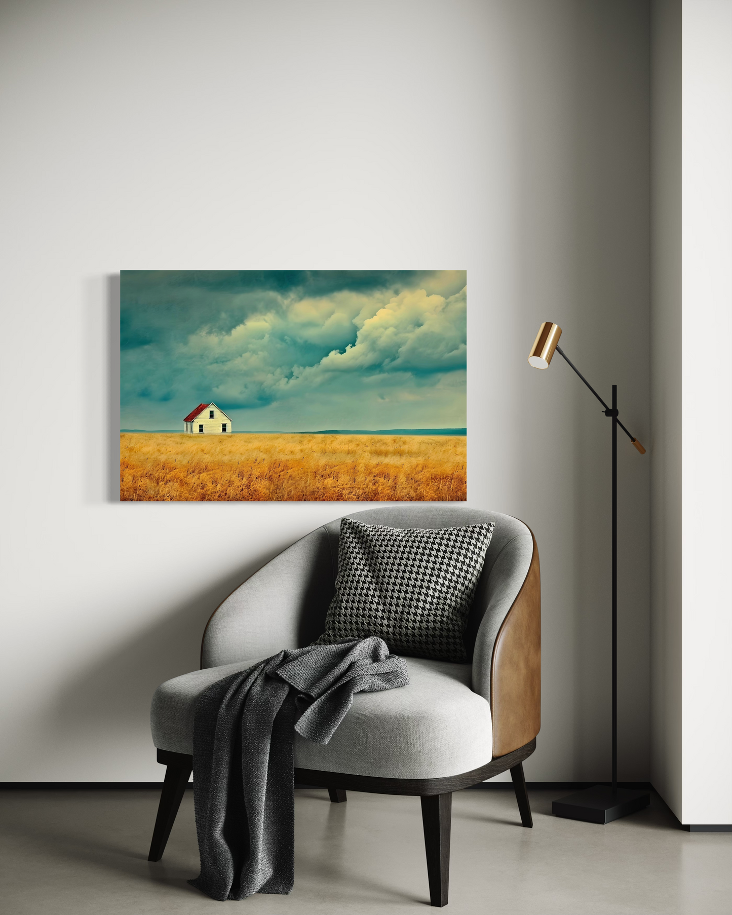 Abstract Home Canvas Painting | Lonely Home in Field Abstract Artwork