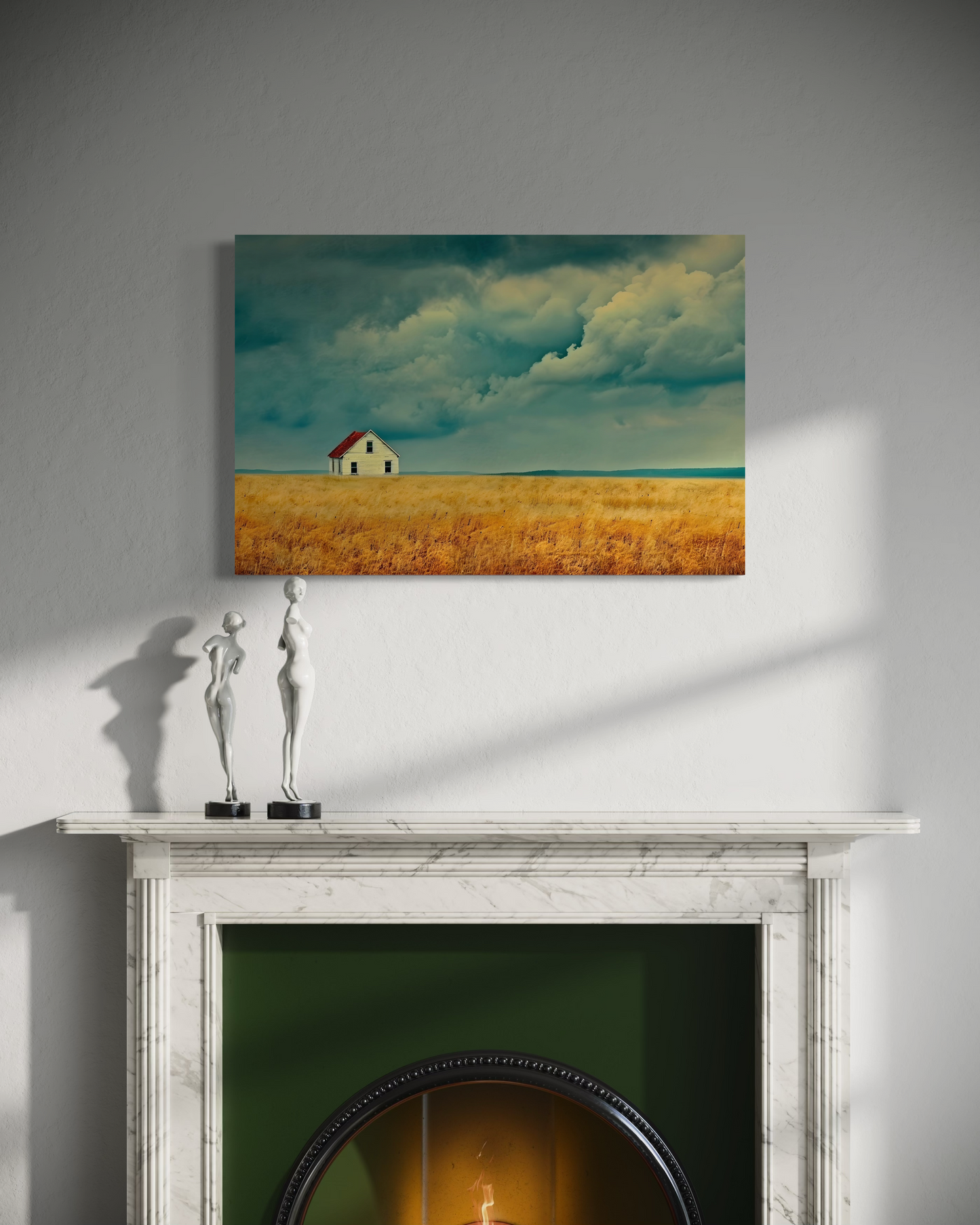 Abstract Home Canvas Painting | Lonely Home in Field Abstract Artwork