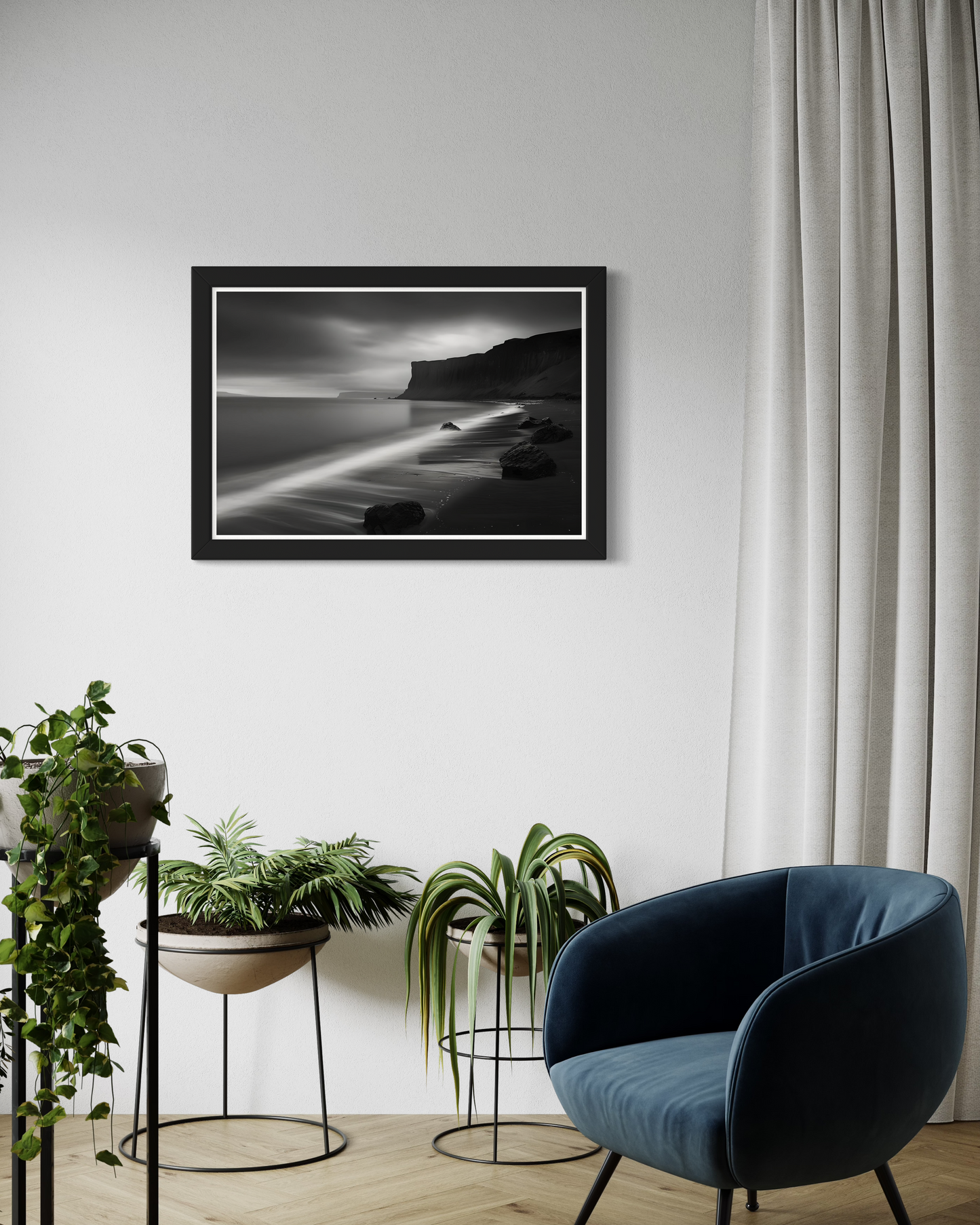 Black and Whtie Beach Framed Poster | Black and White Beach Landscape Photography