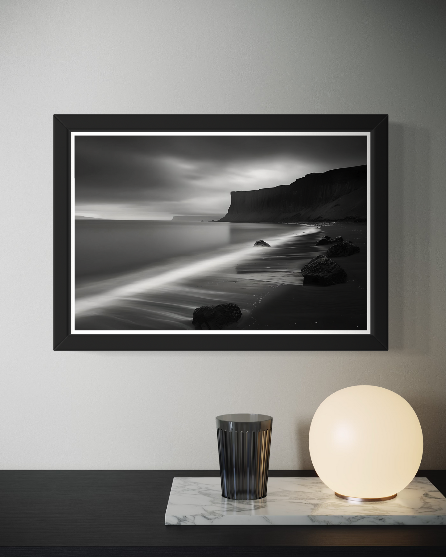 Black and Whtie Beach Framed Poster | Black and White Beach Landscape Photography