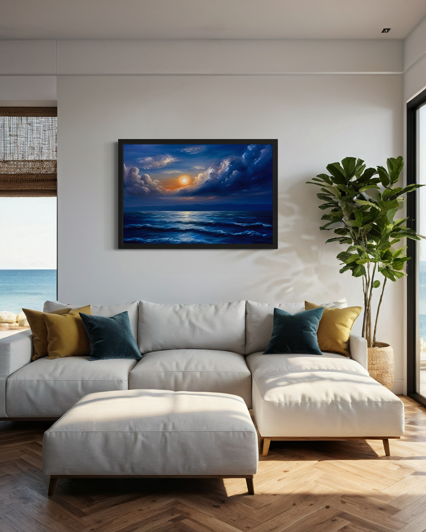 Blue Seas Landscape Gallery Canvas Wrap Painting, Tranquil Nautical Landscape Artwork