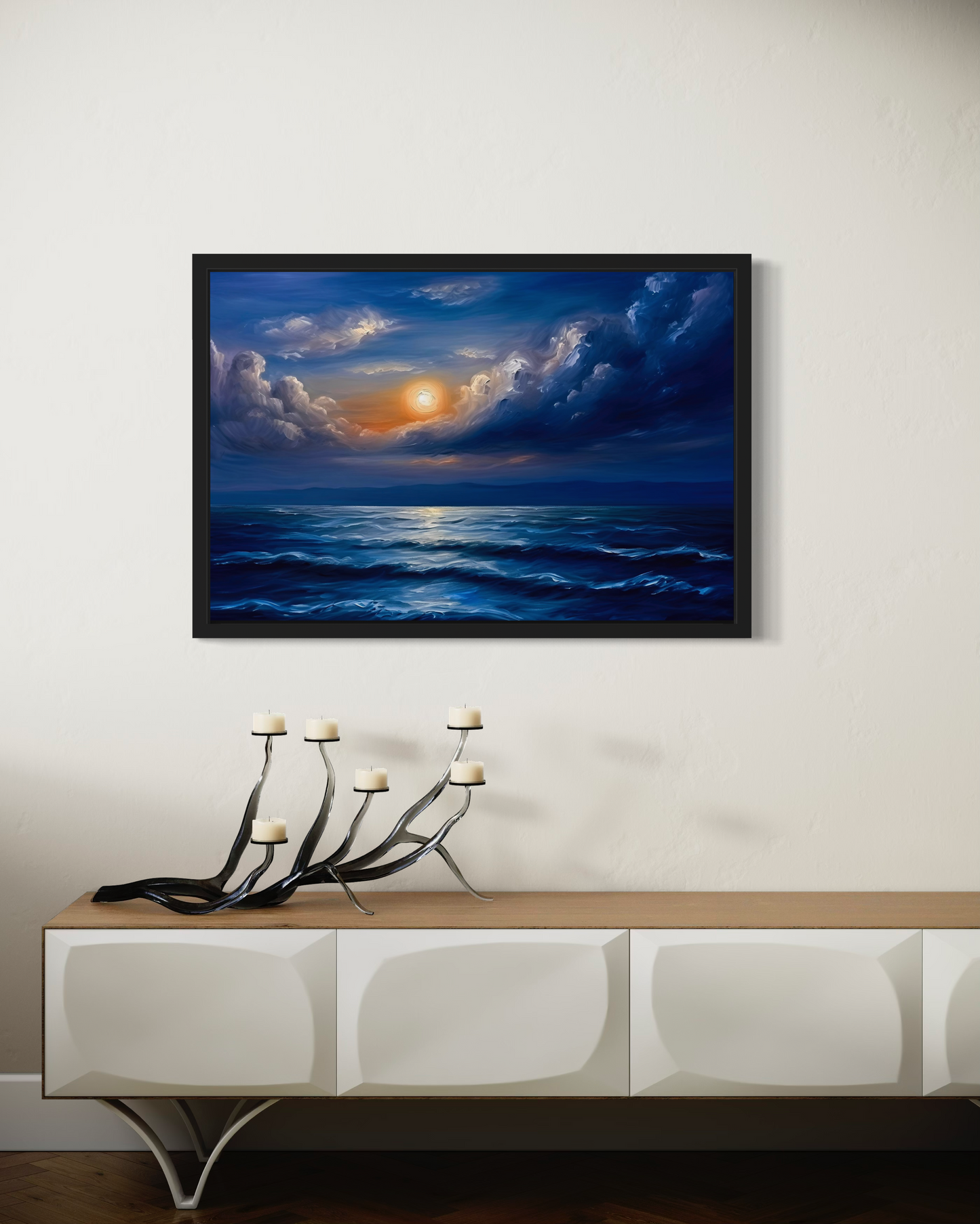 Blue Seas Landscape Gallery Canvas Wrap Painting, Tranquil Nautical Landscape Artwork