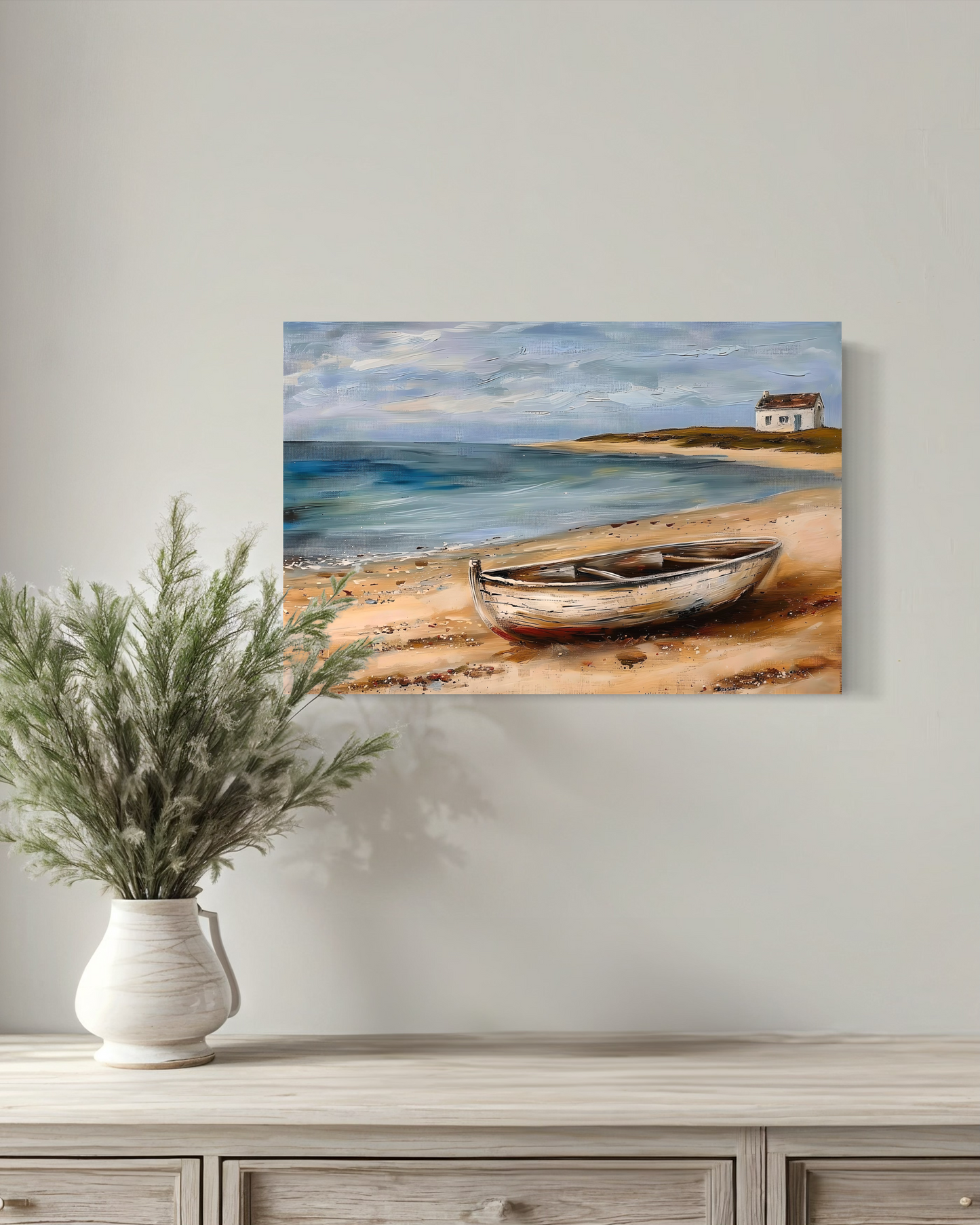 Landscape Boat on Shore Gallery Canvas Wrap | Nautical Landscape Artwork