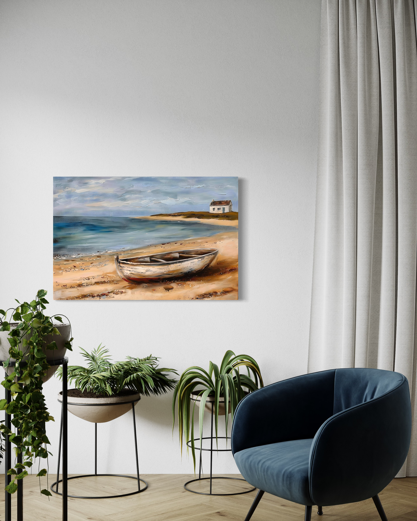 Landscape Boat on Shore Gallery Canvas Wrap | Nautical Landscape Artwork