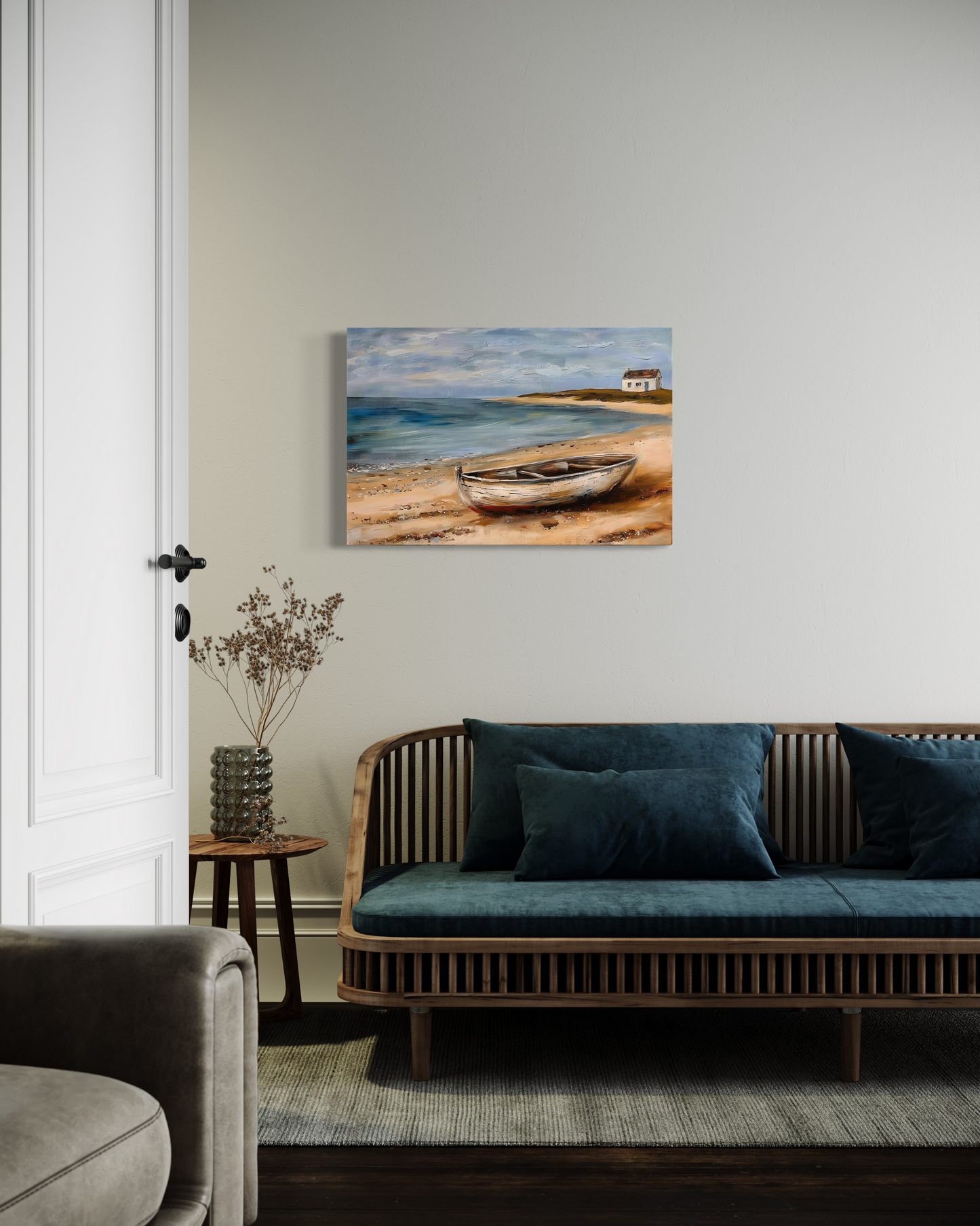 Landscape Boat on Shore Gallery Canvas Wrap | Nautical Landscape Artwork