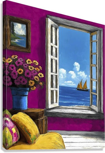 Nautical Painting | Window View Nautical Painting | Contemporary Nautical Living Room Artwork