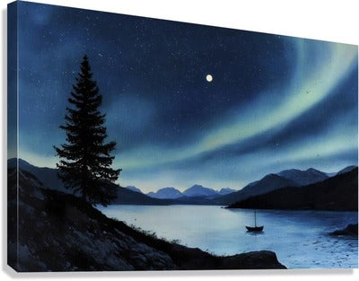 Night Sky Celestial Painting | Northern Lights Artwork