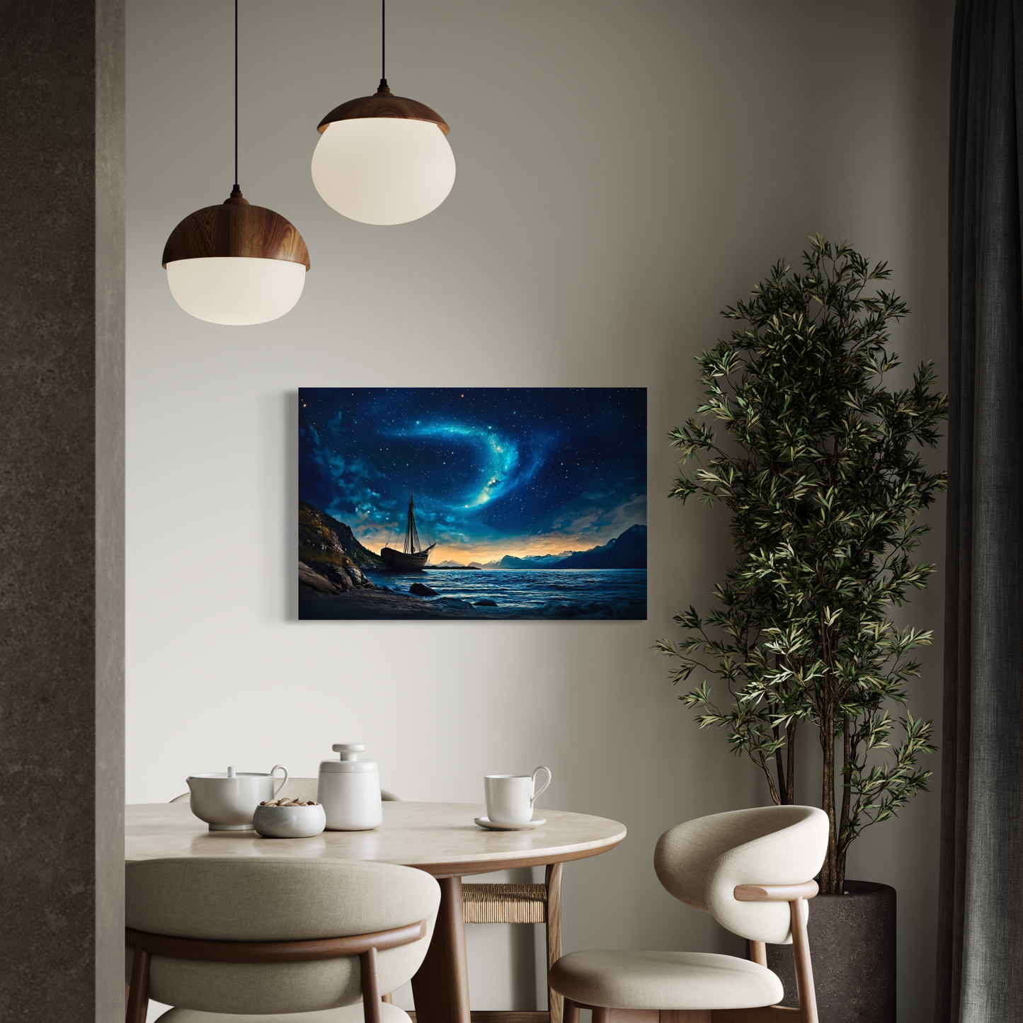 Celestial View Landscape Painting | Northern Lights Painting