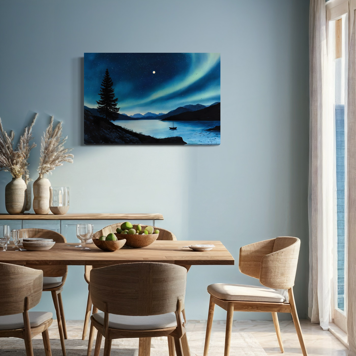 Night Sky Celestial Painting | Northern Lights Artwork