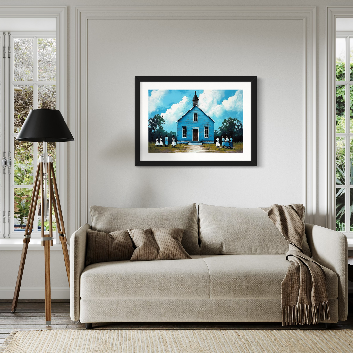 Digital Download | African American Religious Artwork| Black Church Landscape Painting | Sunday Gathering Christian Artwork