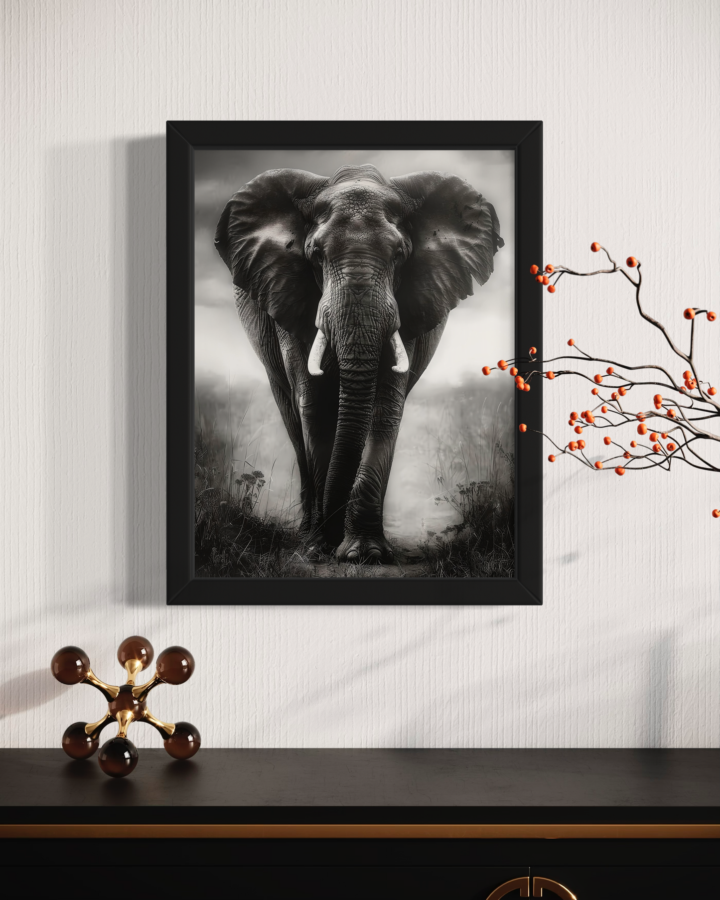 Black and White Elephant Framed Poster | Elephant Framed Poster