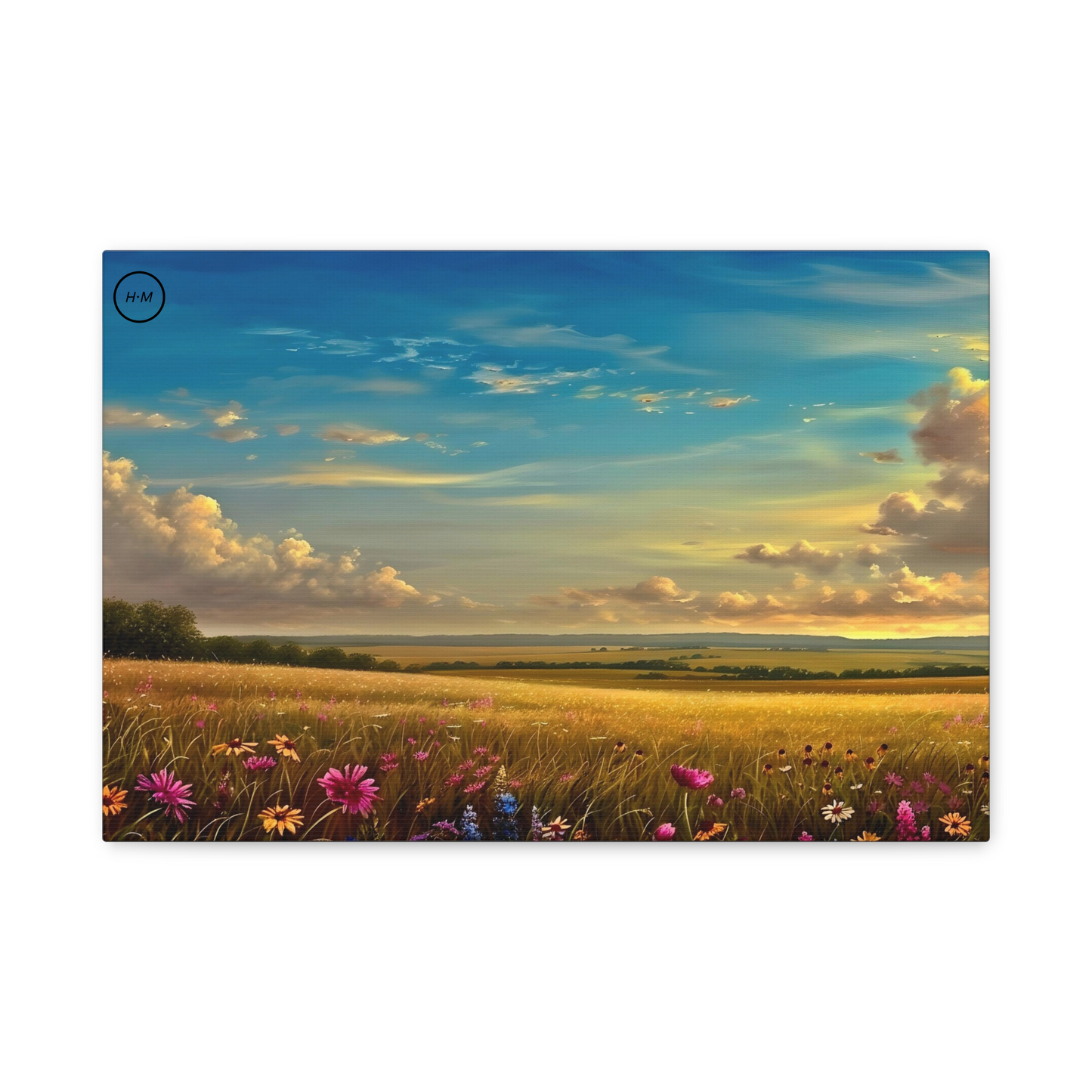 Landscape Floral Canvas Painting, Field of Flowers Landscape Artwork