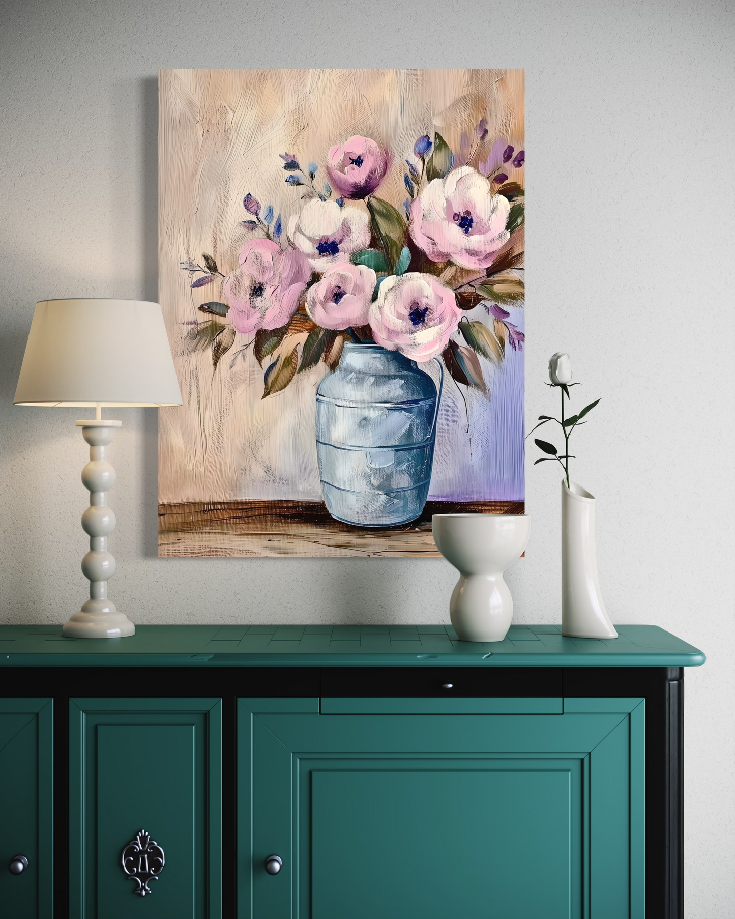 Floral Canvas Painting | Old Fashioned Flower en Vase Painting | Maximalism Floral Artwork