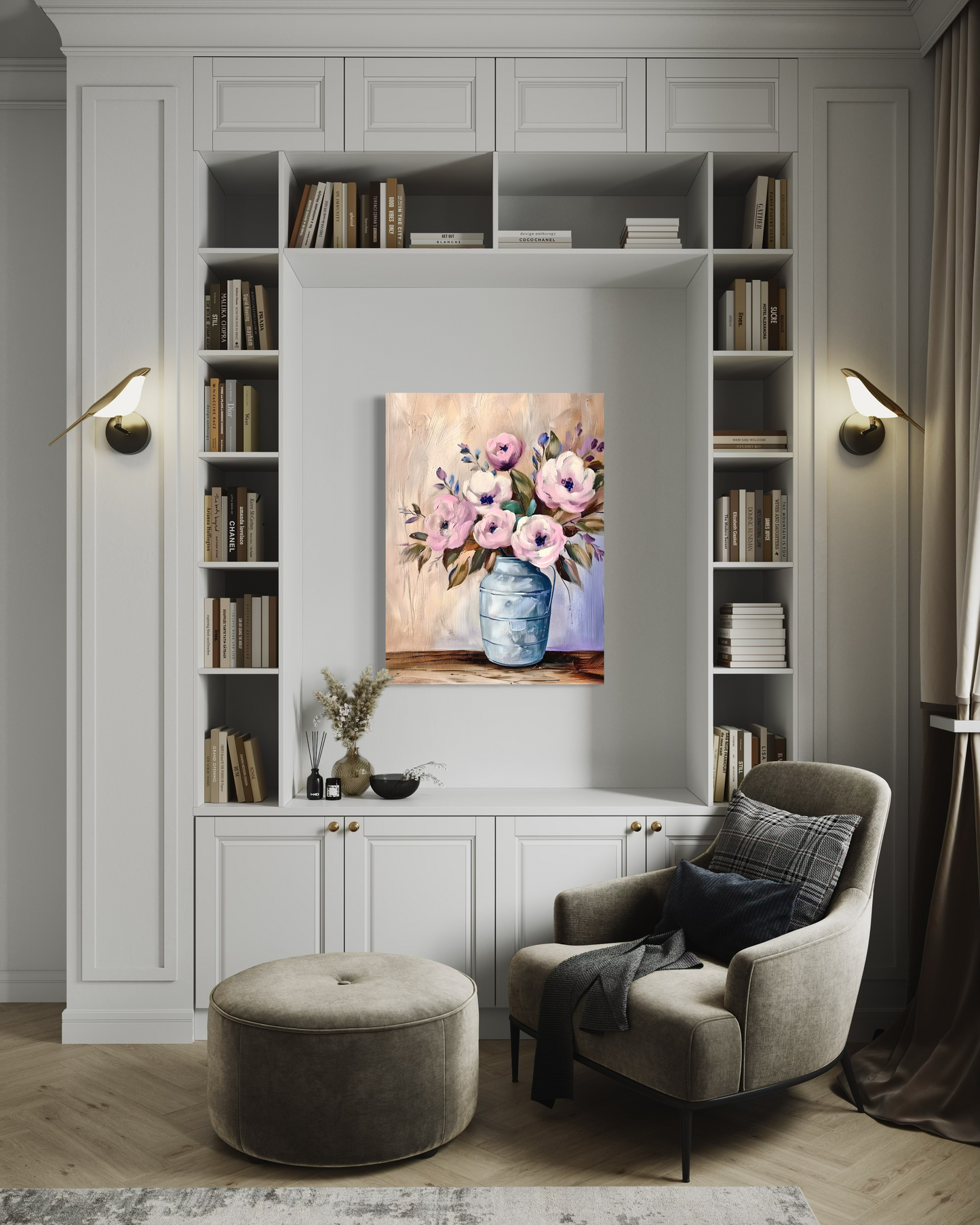 Floral Canvas Painting | Old Fashioned Flower en Vase Painting | Maximalism Floral Artwork