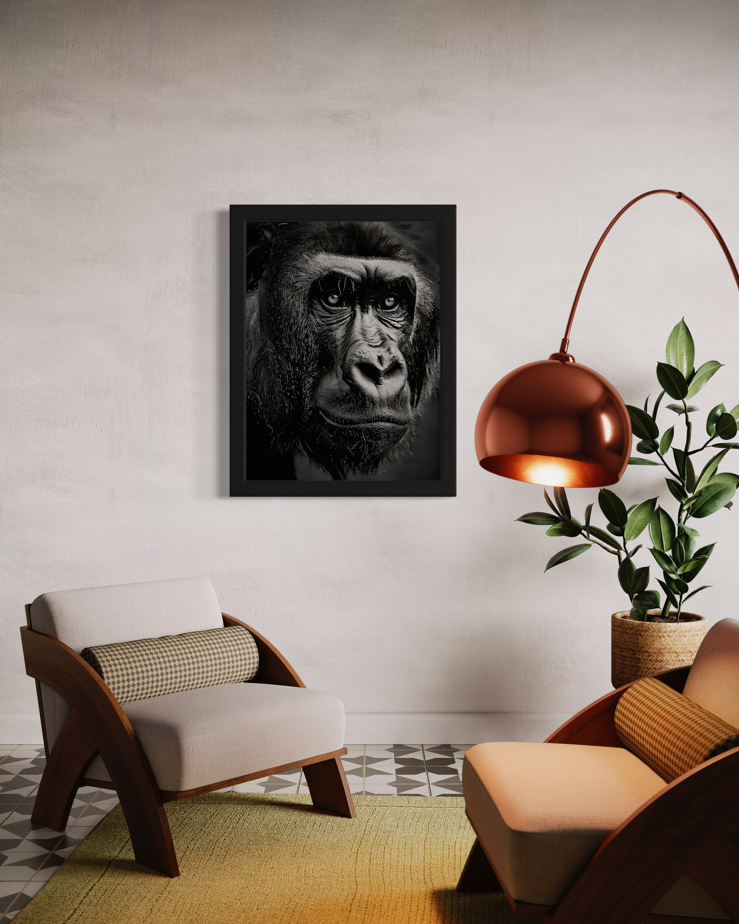 Black and White Gorilla Framed Poster | Monochrome Gorilla Artwork | Monochrome Animal Poster