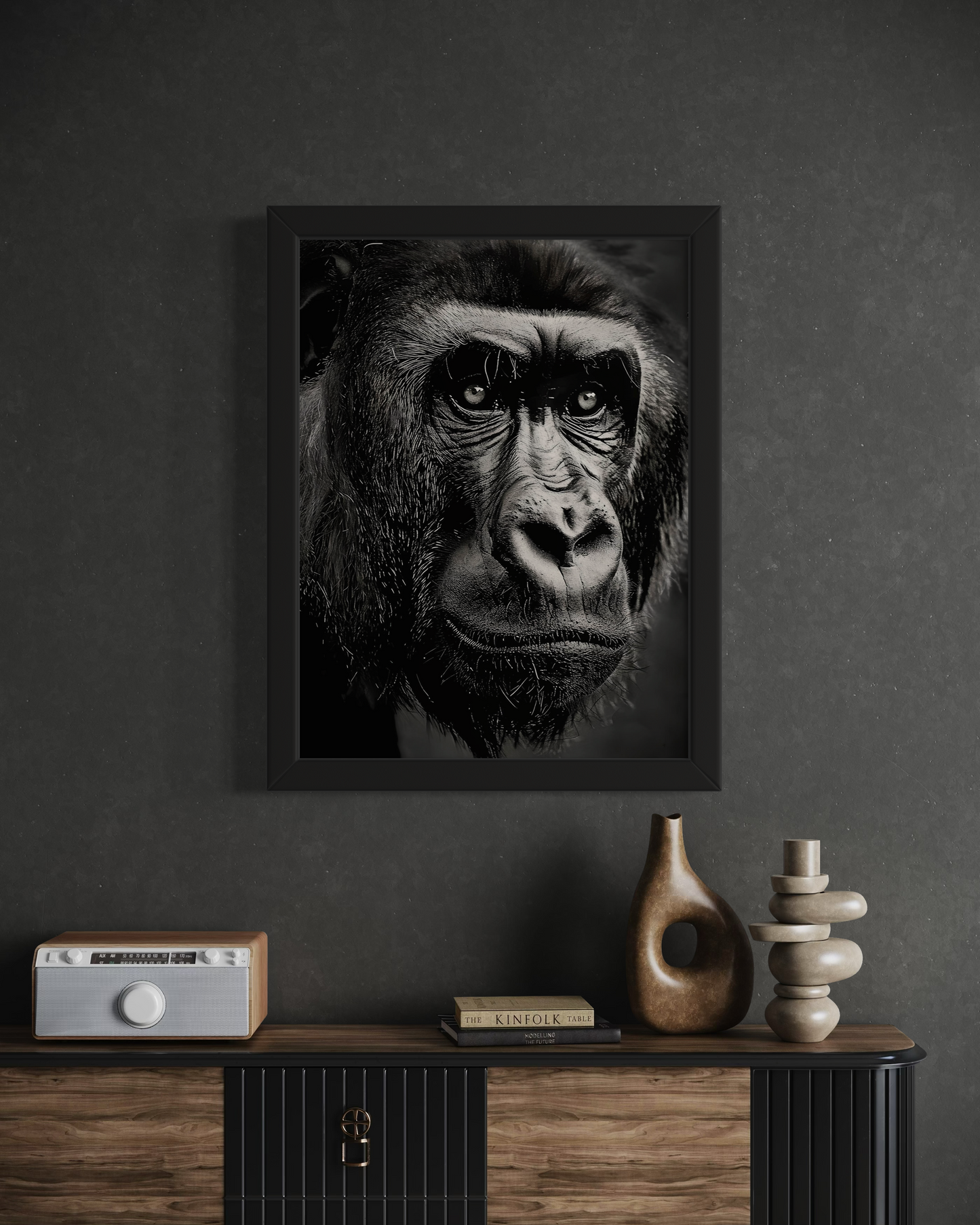 Black and White Gorilla Framed Poster | Monochrome Gorilla Artwork | Monochrome Animal Poster