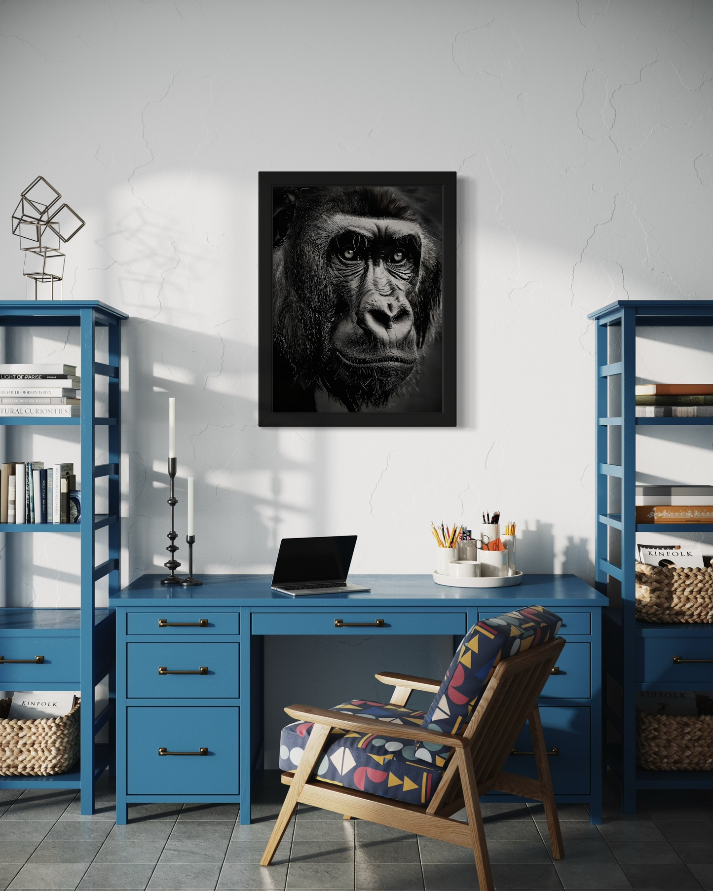 Black and White Gorilla Framed Poster | Monochrome Gorilla Artwork | Monochrome Animal Poster