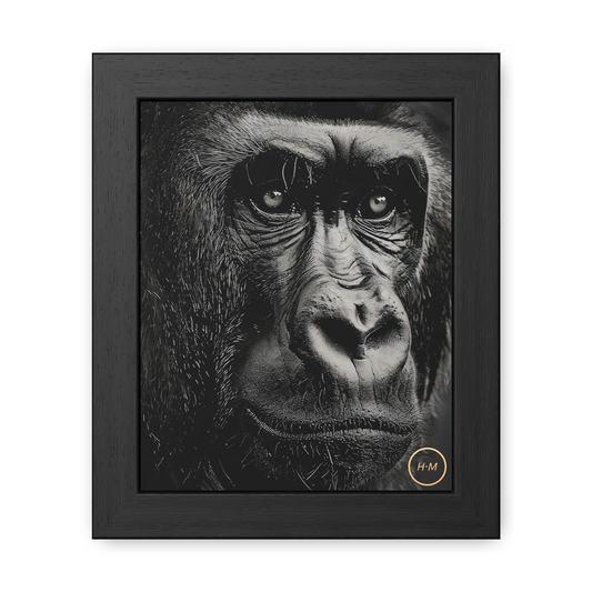 Black and White Gorilla Framed Poster | Monochrome Gorilla Artwork | Monochrome Animal Poster