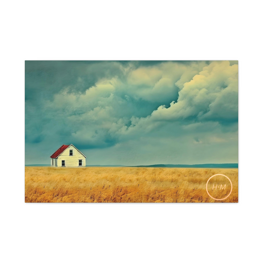 Abstract Home Canvas Painting | Lonely Home in Field Abstract Artwork