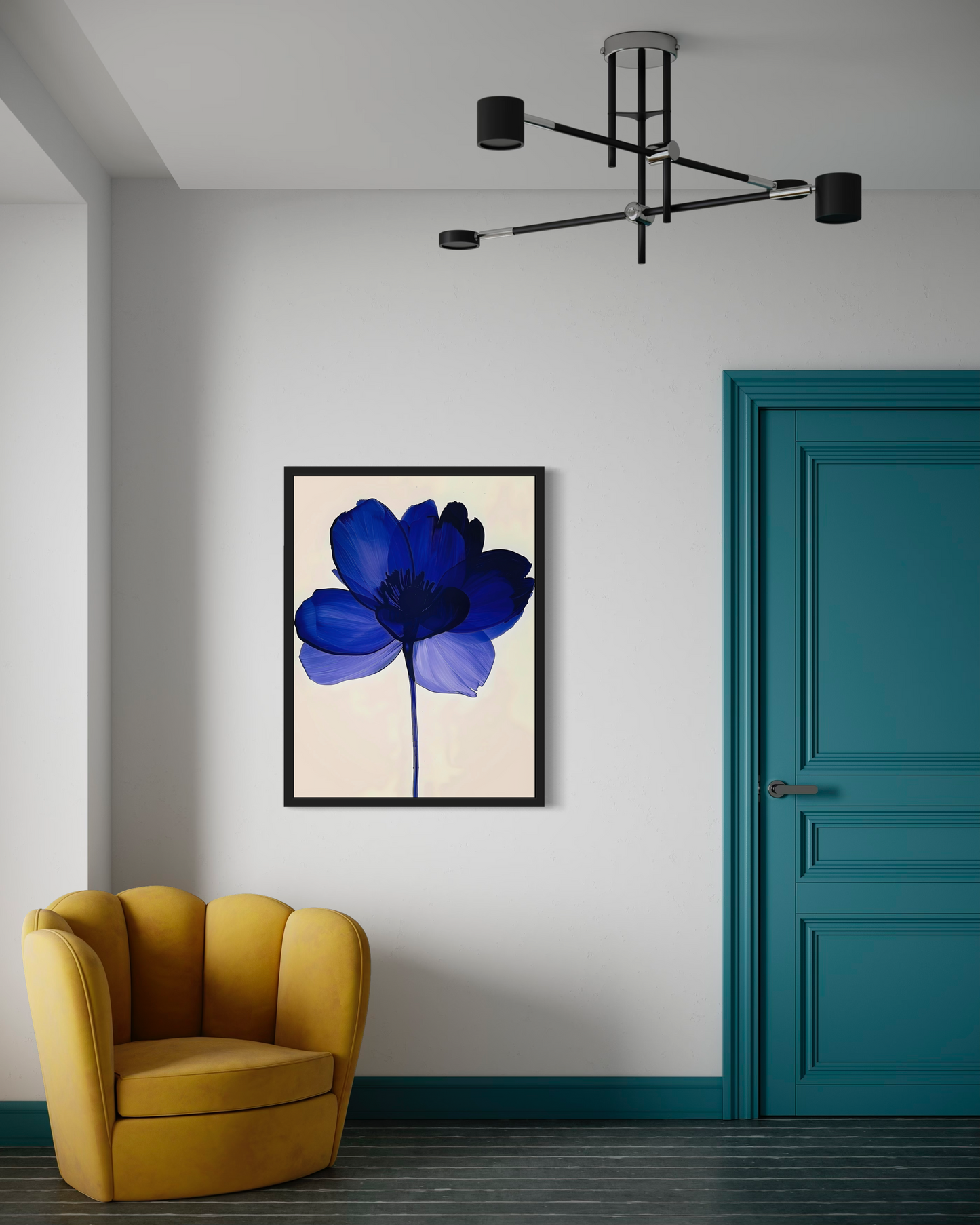 Floral Gallery Canvas Wrap Painting | Indigo Flower Canvas Painting | Indigo Blue Foral Artwork