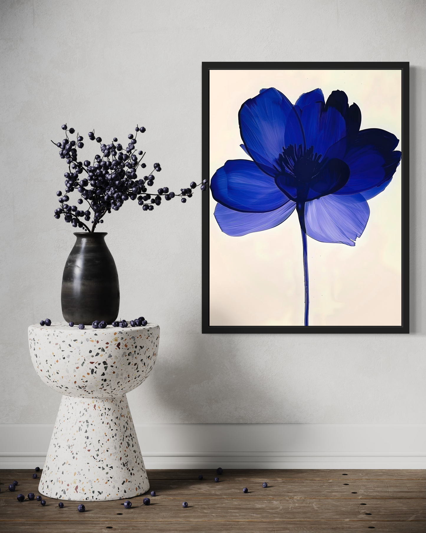 Floral Gallery Canvas Wrap Painting | Indigo Flower Canvas Painting | Indigo Blue Foral Artwork