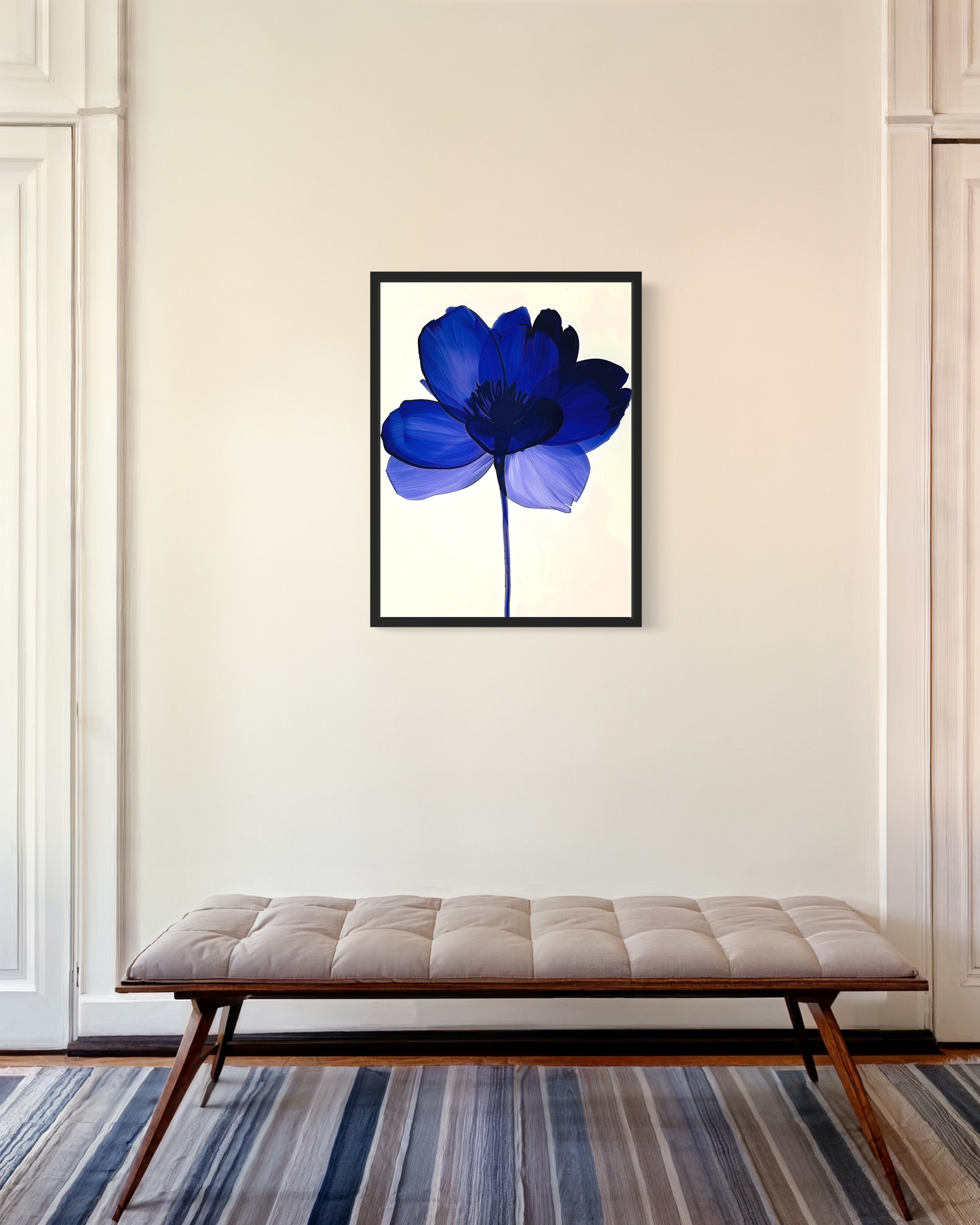 Floral Gallery Canvas Wrap Painting | Indigo Flower Canvas Painting | Indigo Blue Foral Artwork