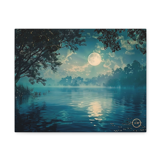 River Landscape Canvas Artwork, Night River Landscape Painting