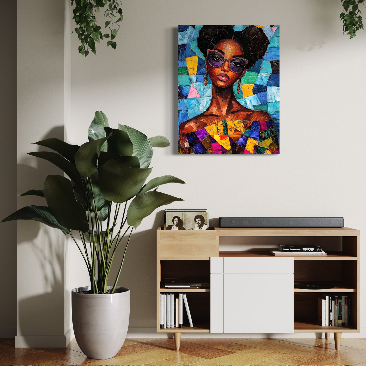 Black Woman Mosaic Painting | Contemporary African American Portrait Painting