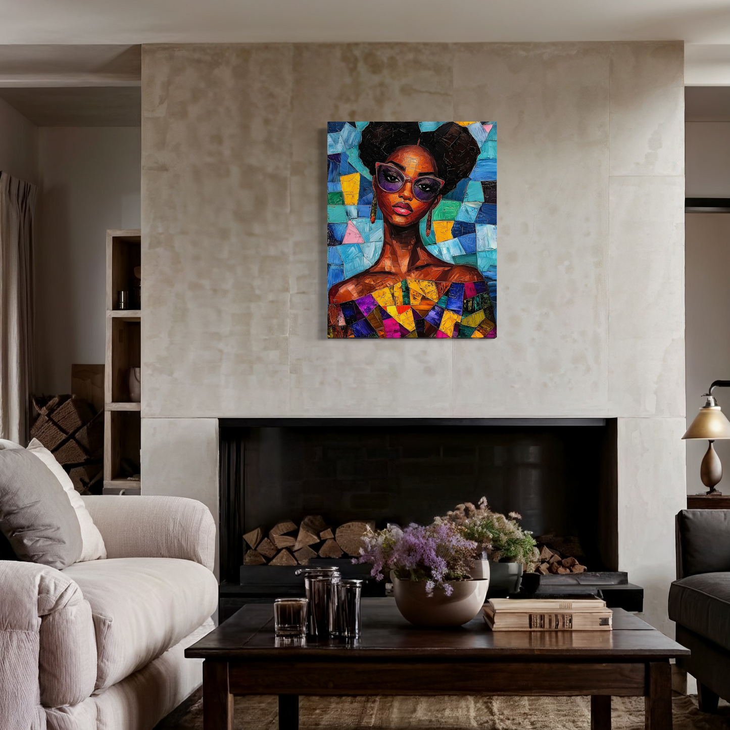 Black Woman Mosaic Painting | Contemporary African American Portrait Painting