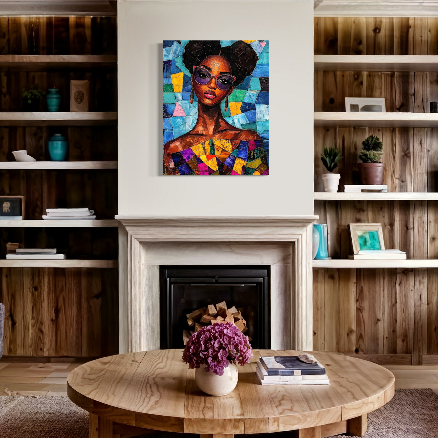 Black Woman Mosaic Painting | Contemporary African American Portrait Painting