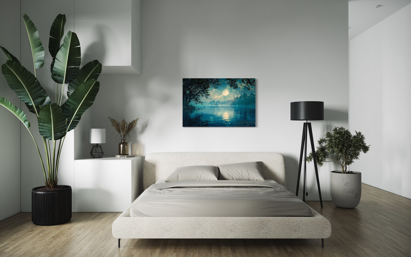 River Landscape Canvas Artwork, Night River Landscape Painting