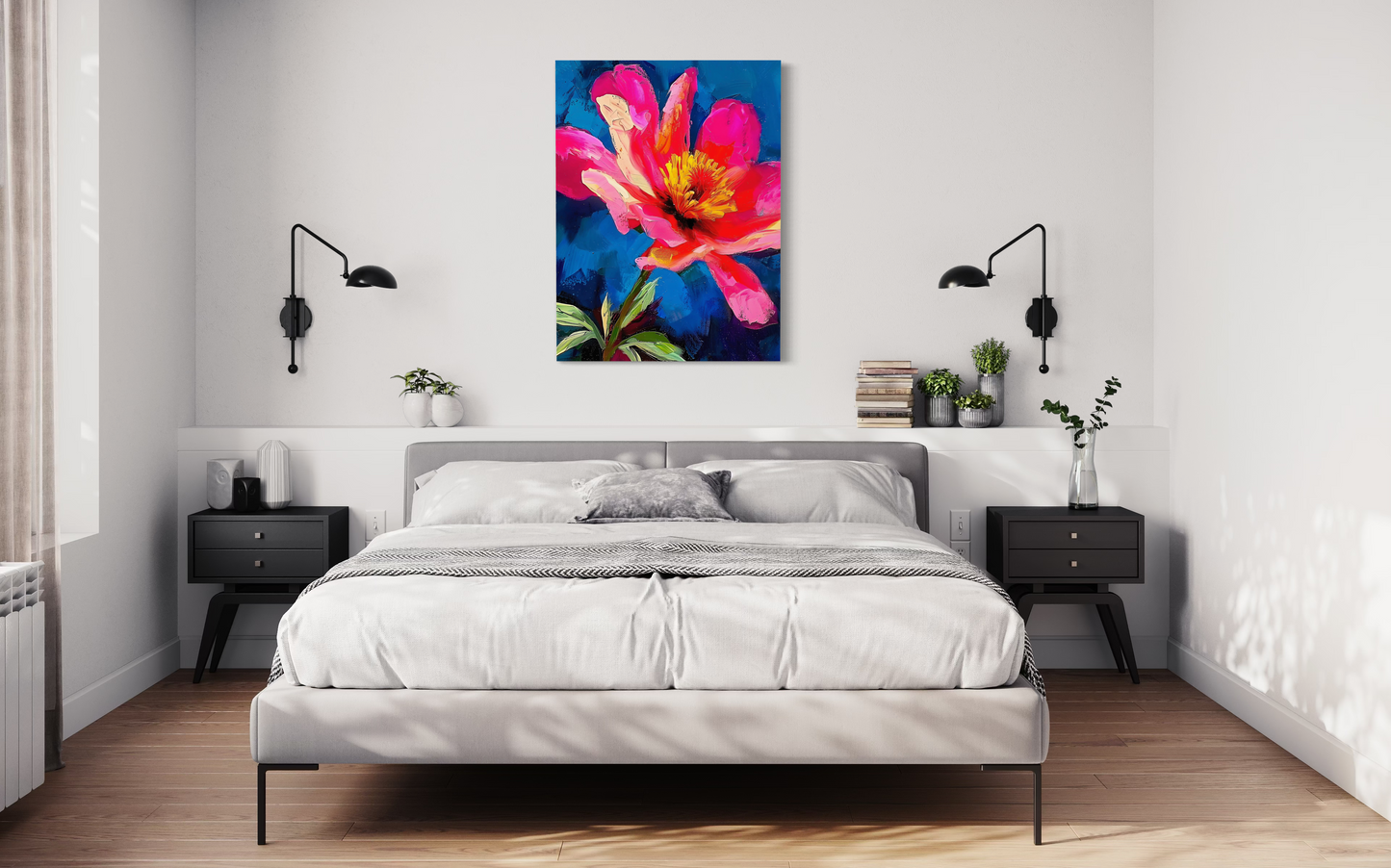 Floral Matte Canvas Painting | Large Pink Flower Painting | Maximalism Floral Artwork